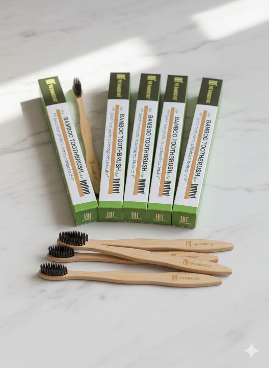 The Bamboo Hut Eco-Friendly Bamboo Toothbrushes – Pack of 5 | Soft Bristles | Biodegradable & BPA Free