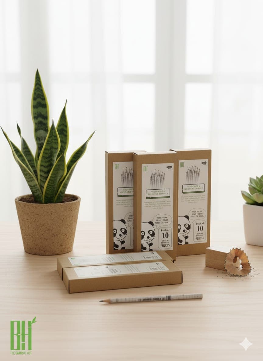 The Bamboo Hut Eco-Friendly Newspaper Pencils – Pack of 50 | Bulk Recycled HB Pencils for Schools, NGOs & Office Supplies